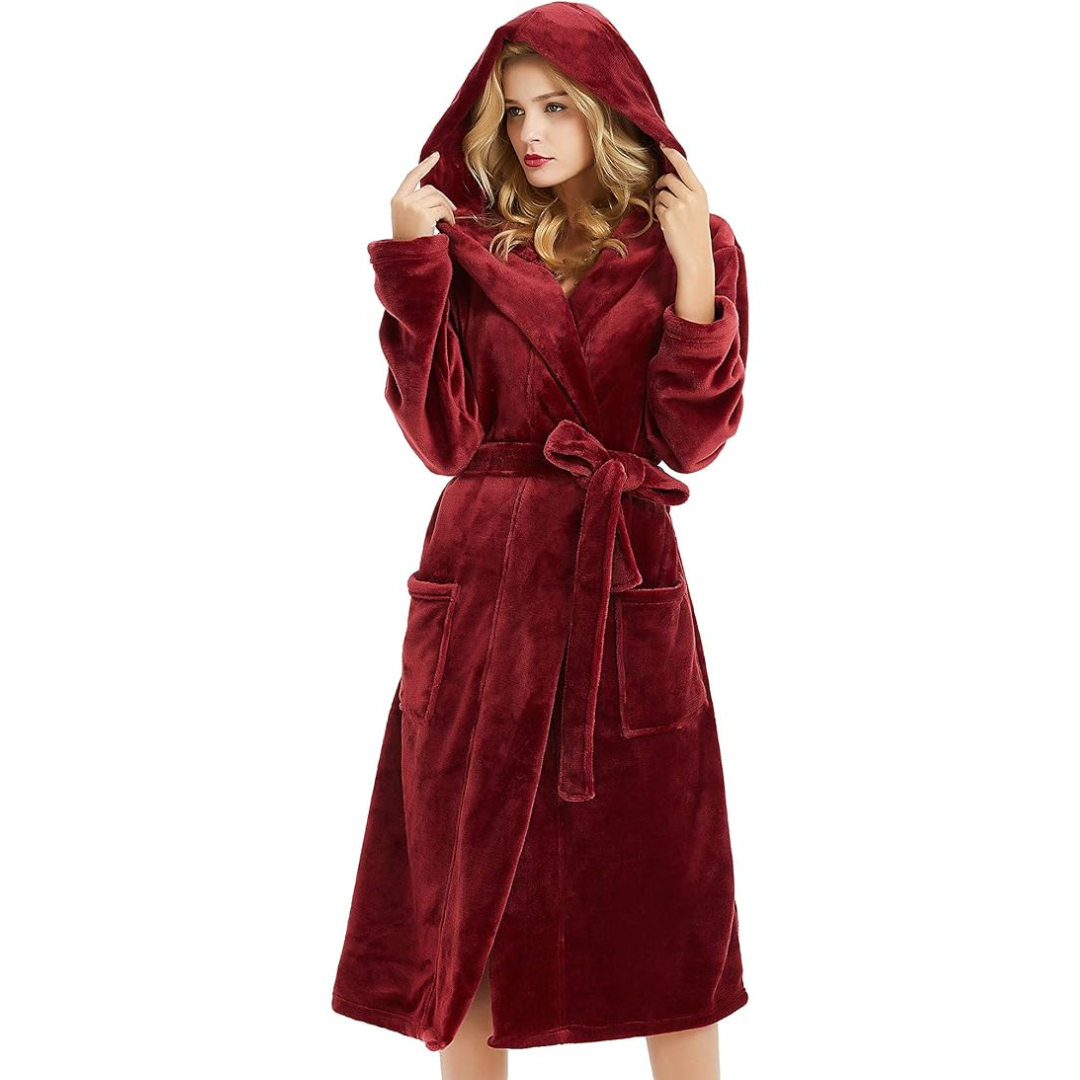 Vivianne dames fleece badjas met capuchon, een warme en zachte ochtendjas.