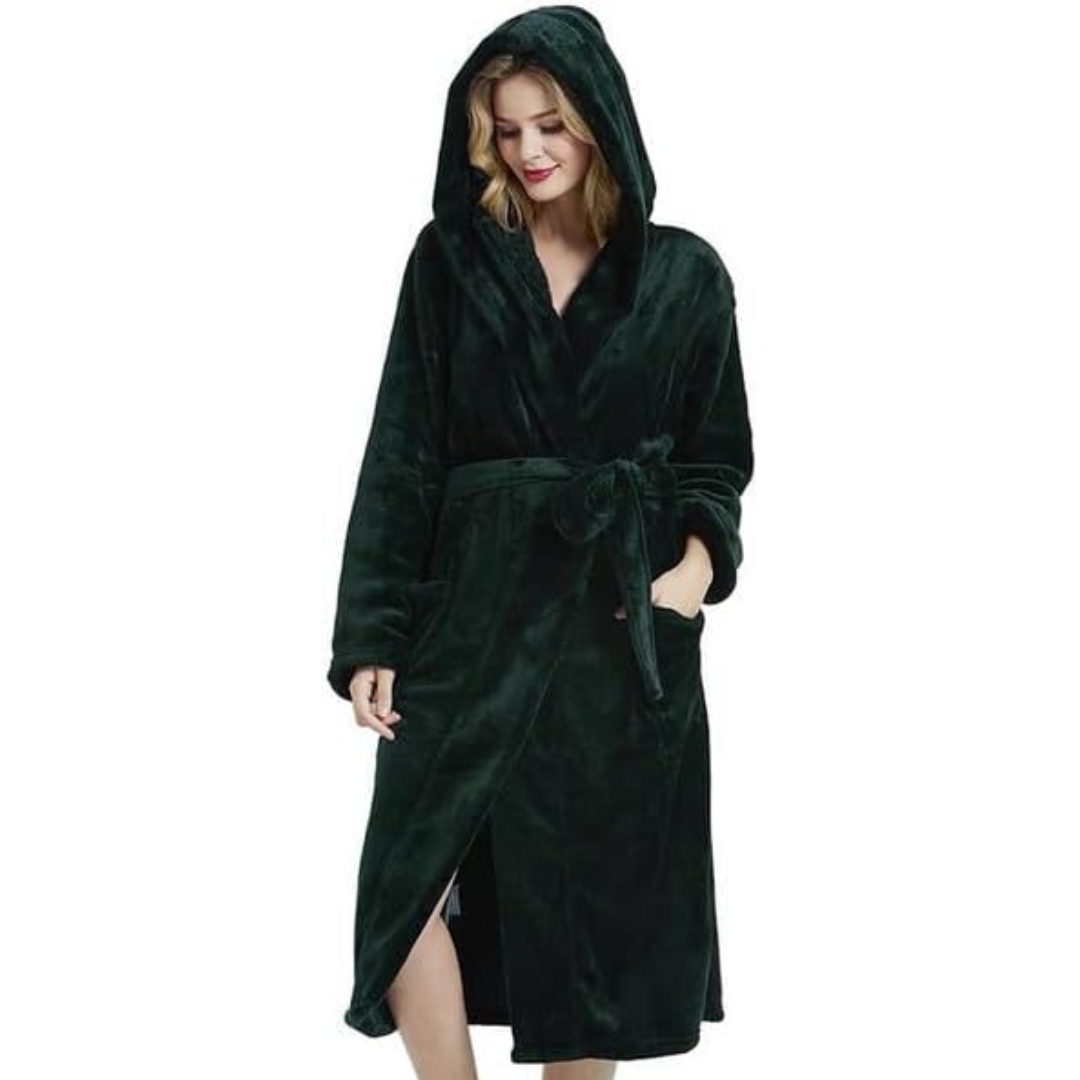 Hoogwaardige fleece dames badjas Vivianne, warm en behaaglijk met capuchon.
