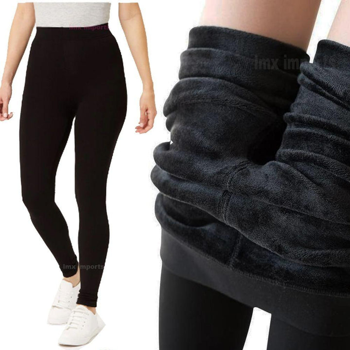 Dames fleece legging, warm & stijlvol, perfect voor de winter. Zwart, comfortabel met stretch.