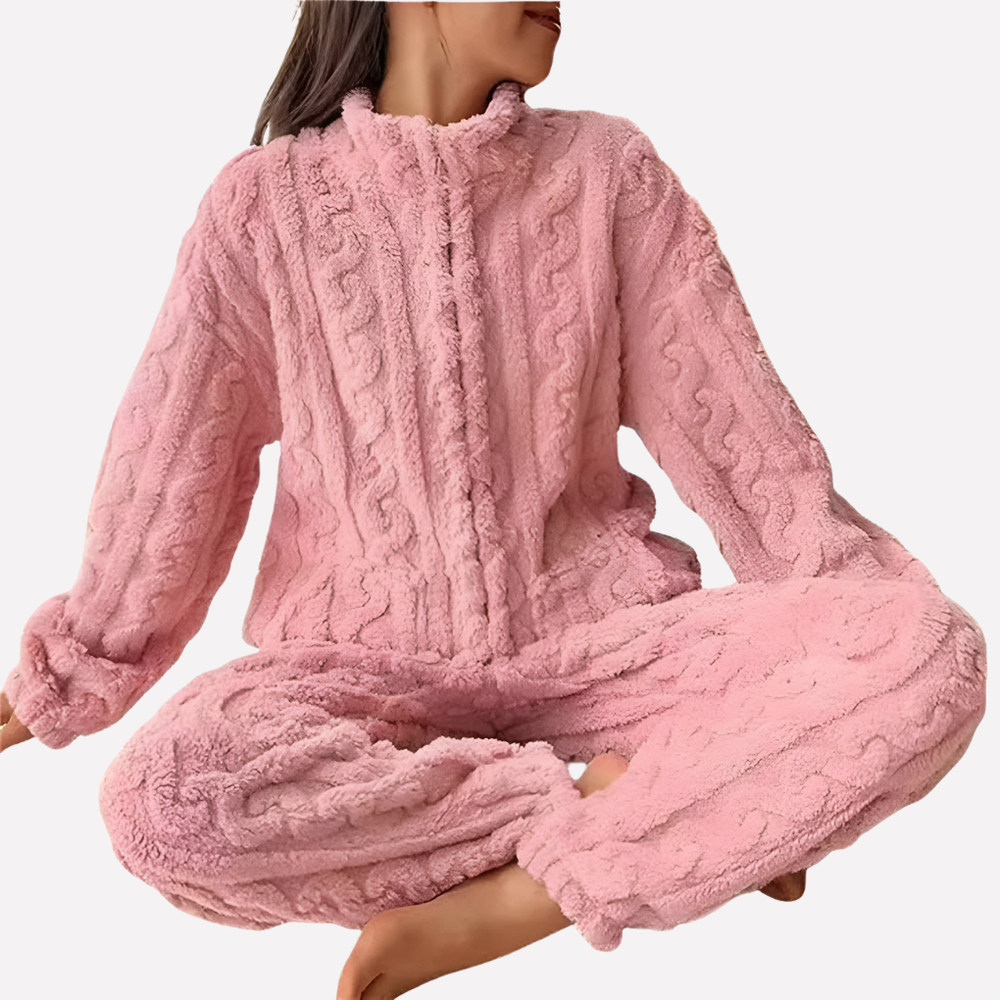 Zachte dames fleece pyjama met rits, comfortabele loungewear set voor thuis.