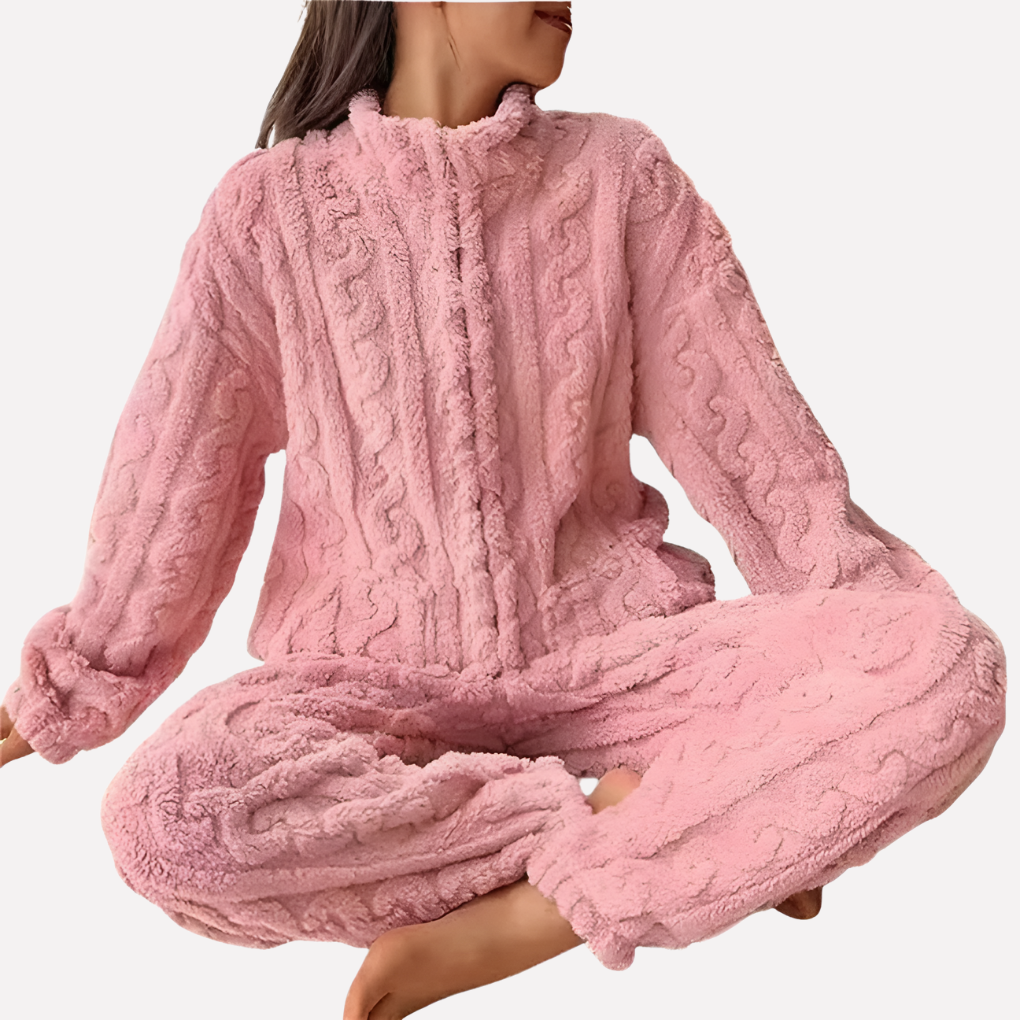 Zachte dames fleece pyjama met rits, comfortabele loungewear set voor thuis.