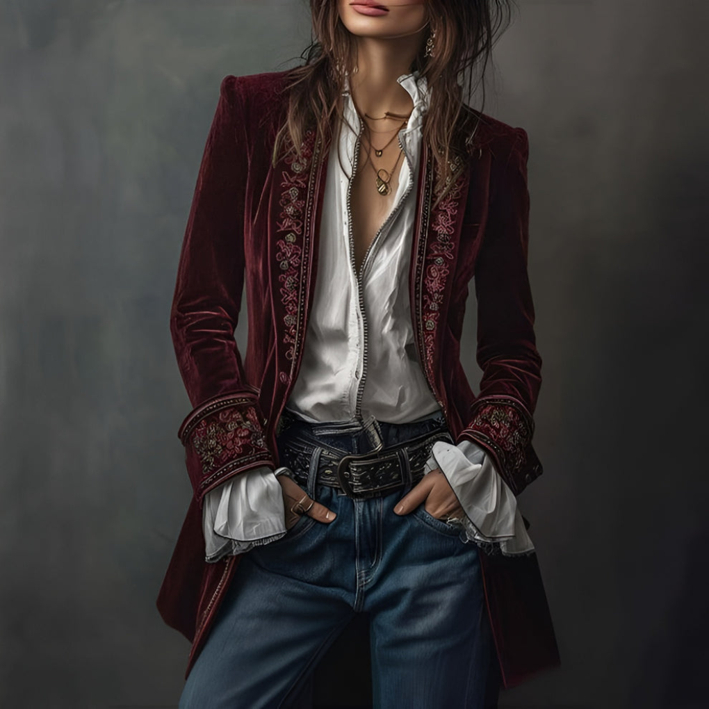 Elegante geborduurde dames blazer, perfect voor feestkleding of als chique dames jack, multicolor.