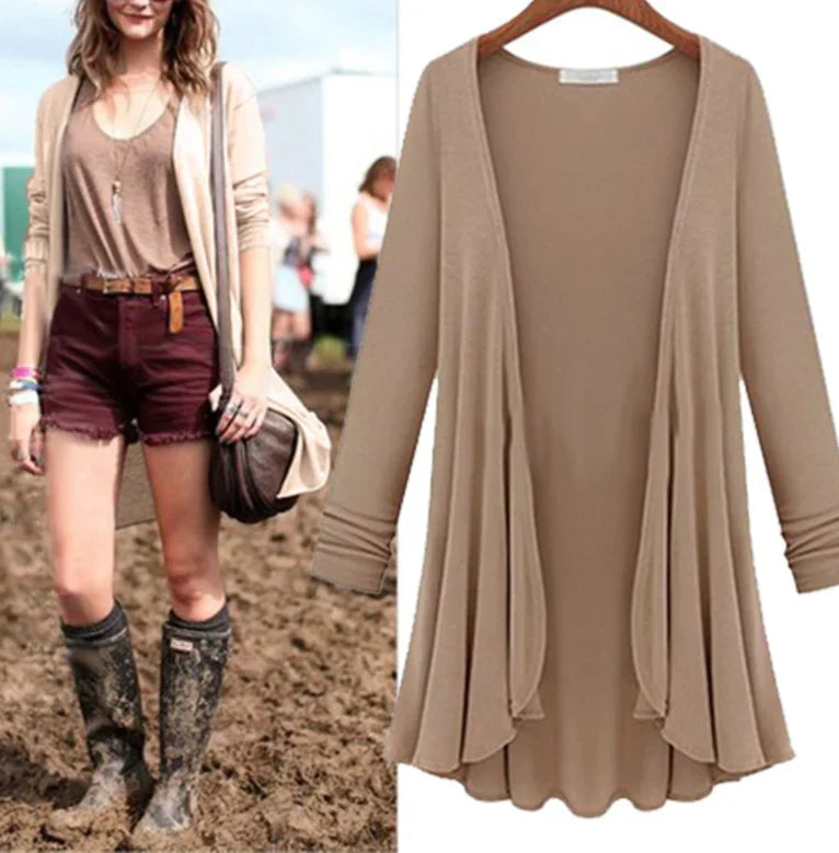 Dames gebreid vest met elegante ruches; comfortabel en stijlvol voor elke gelegenheid.