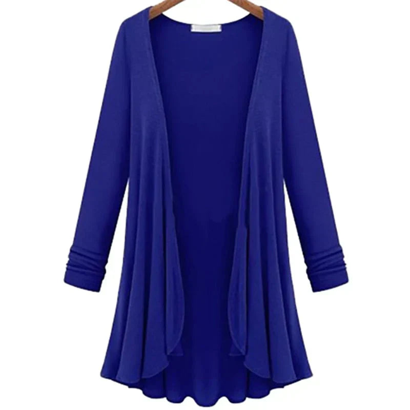 Casual open vest voor dames, gebreid met elegante ruches; een trendy toevoeging aan je outfit.