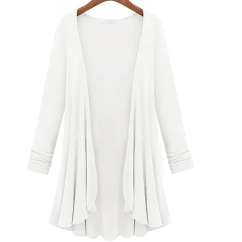 Chic dames gebreid vest met sierlijke ruches; een elegante en comfortabele mode-item.