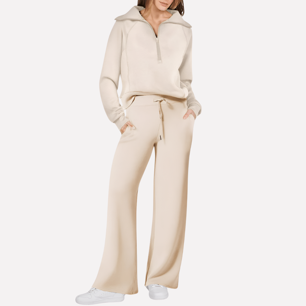 Dames gebreide lounge set, comfortabel tweedelig. Ideaal voor thuis ontspanning met zachte broek en top.