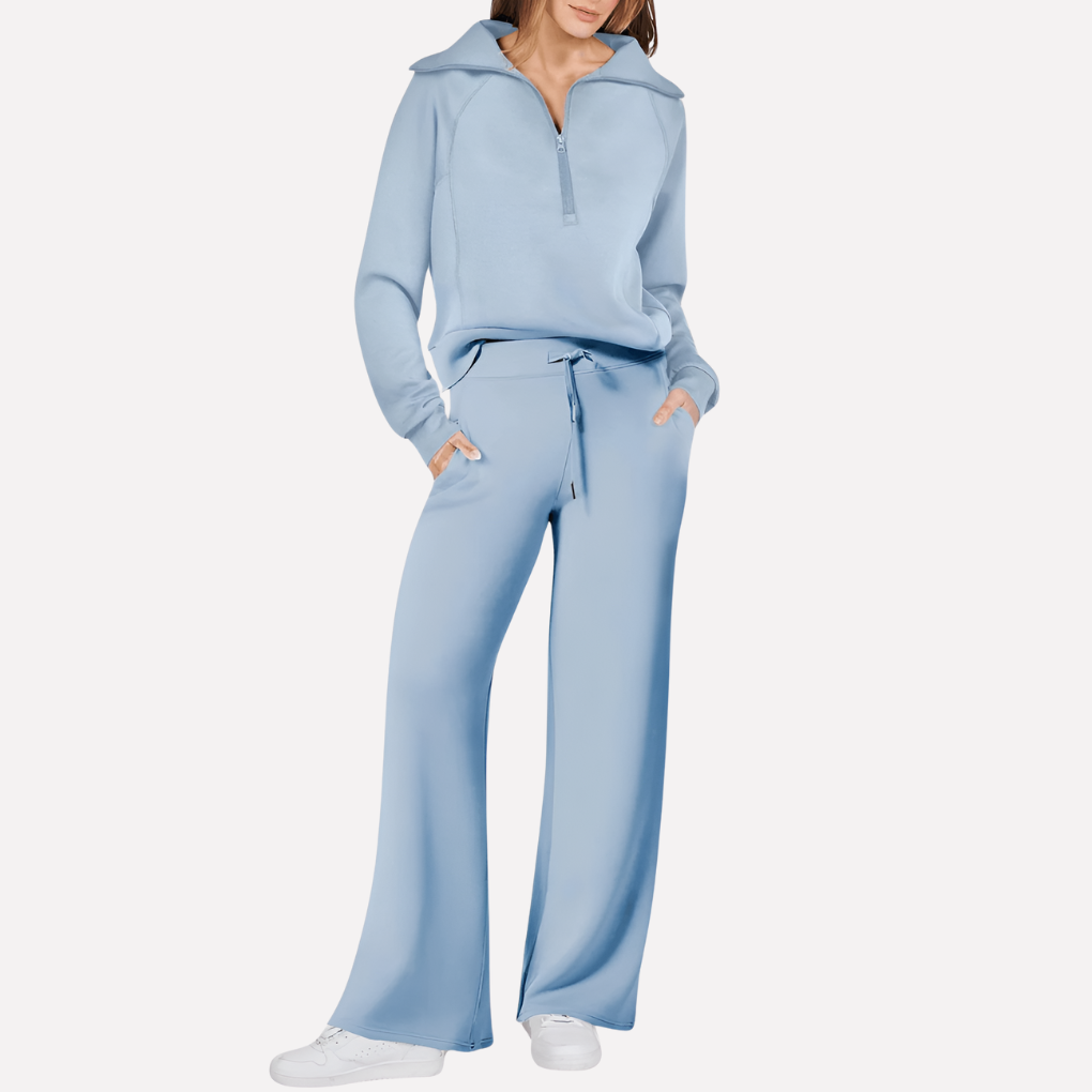 Ontspannen in deze comfortabele dames lounge set. Zachte gebreide broek en top voor thuis of casual gebruik.