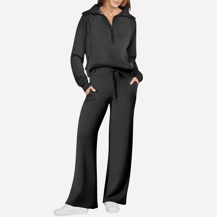 Tweedelige gebreide dames lounge set voor ultiem comfort. Een trendy broek en losse top, perfect voor thuis.