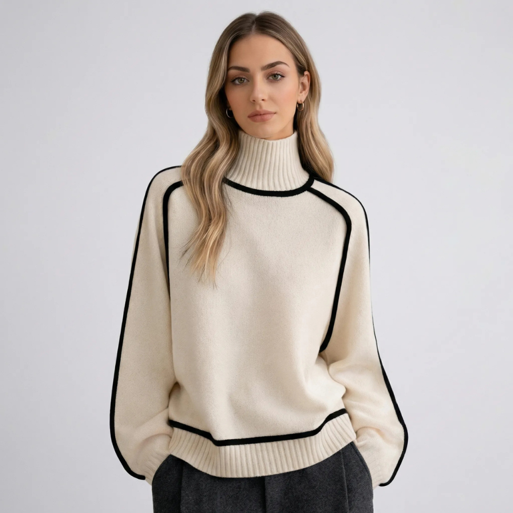 Dames gebreide trui met stijlvolle contrast afwerking en lange mouwen voor een trendy look.