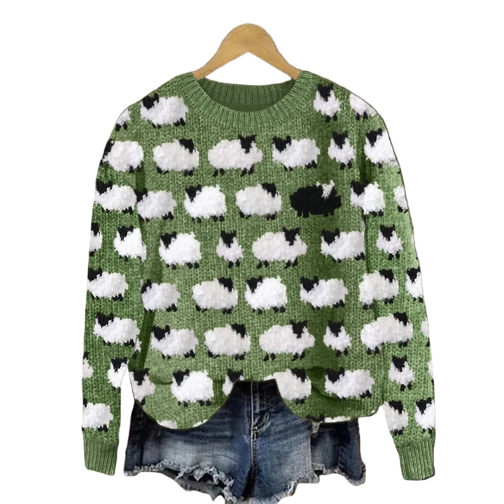 Comfortabele dames gebreide wintertrui met opvallend boompatroon en ronde hals. Meerkleurige lange mouwen voor een trendy look.