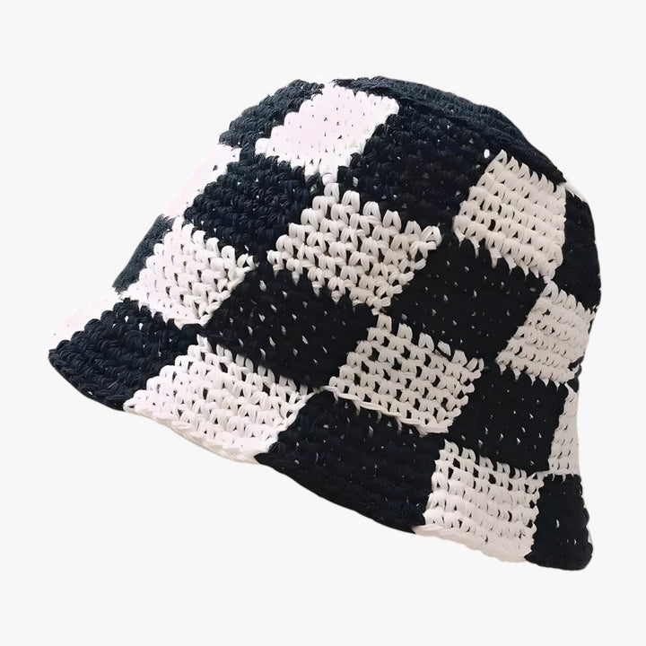Unieke gehaakte dameshoed met ruitpatroon. De Faye bucket hat is een must-have voor elke zomerse look.