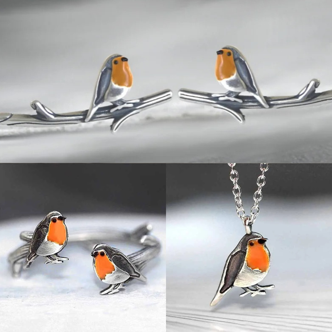 Luxe geluksvogel sieradenset voor dames, ketting en oorbellen, prachtig cadeau, symbool van hoop en nieuw begin.