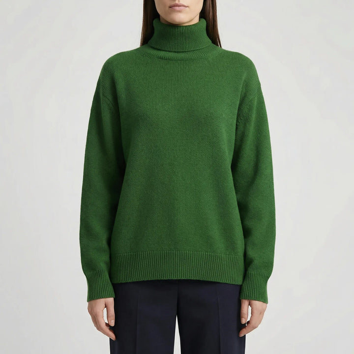 Zachte comfortabele geribde dames coltrui met lange mouwen. Modieus polyester, warm voor de winter.