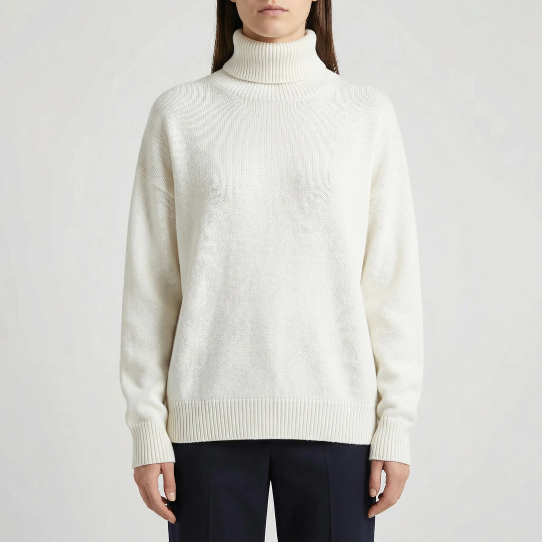 Textuurrijke geribde dames coltrui, lange mouwen. Comfortabel polyester, modieus en elegant.