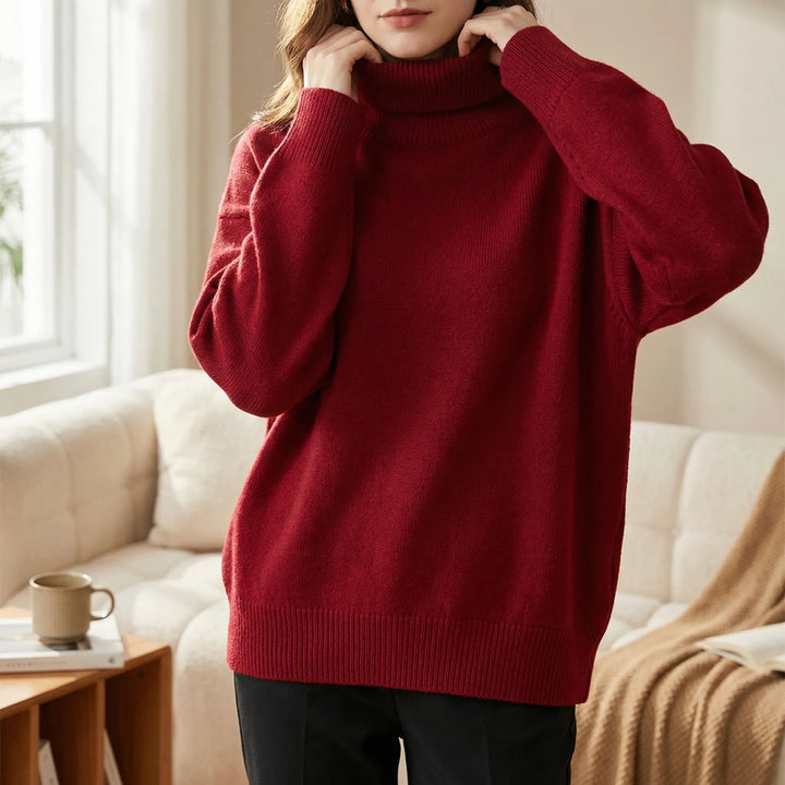 Comfortabele polyester geribde dames trui met lange mouwen. Slim fit basiskleding, modieus en warm.