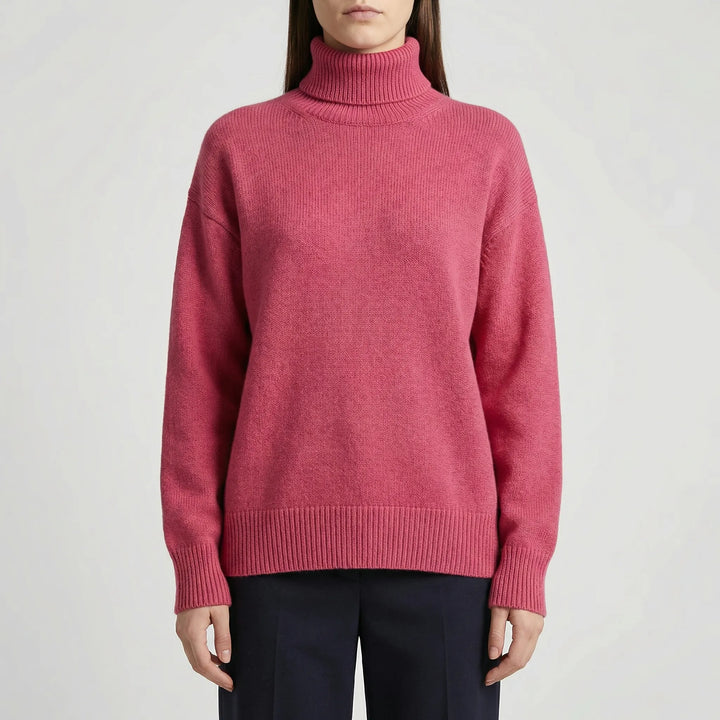 Polyester geribde dames coltrui met lange mouwen. Een comfortabele en modieuze slim fit basis.