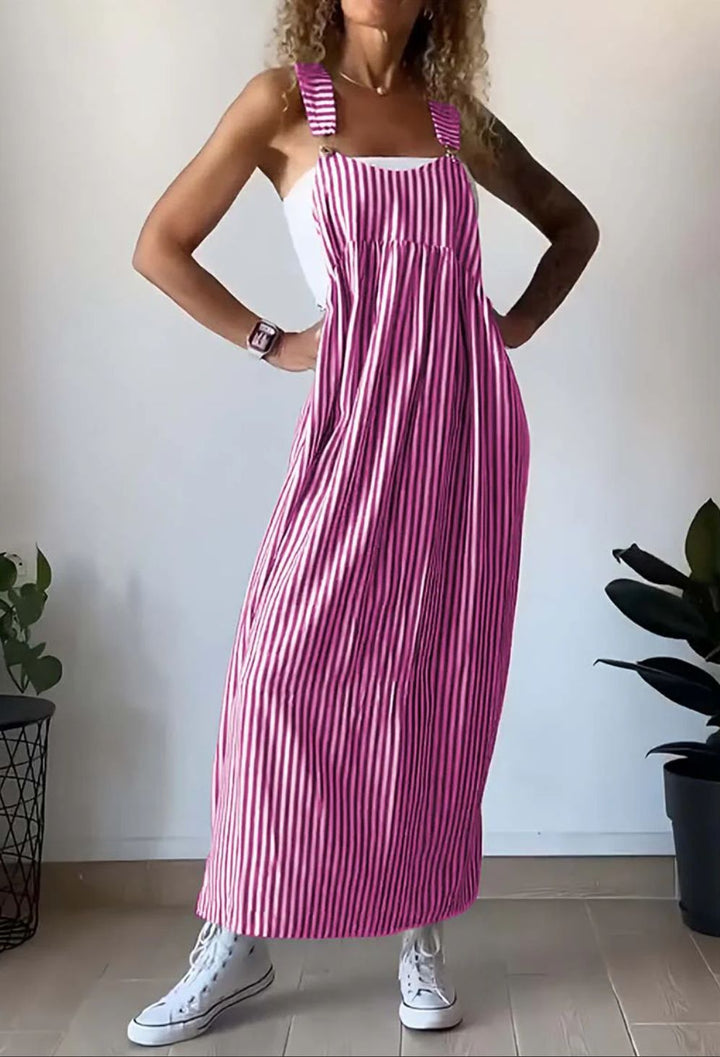 Dames gestreepte jumpsuit met wijde pijpen en relaxte pasvorm, geschikt voor dagelijks comfort.