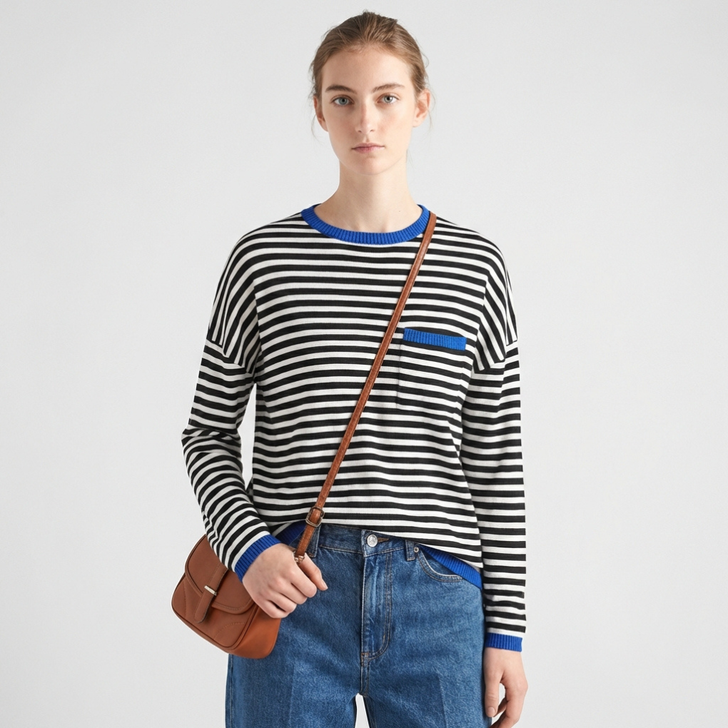 Dames gestreepte pullover, tijdloze stijl & comfort. Veelzijdig voor dagelijkse mode en overgangsweer.