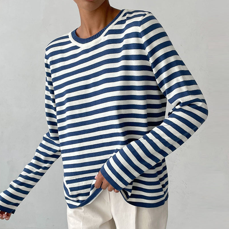 Modieuze dames sweatshirt met klassieke strepen, lange mouwen, zacht en comfortabel.
