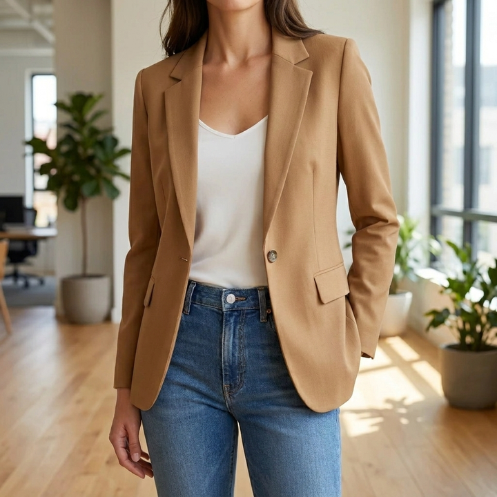 Dames getailleerde blazer met enkele knoop, ideaal voor een zakelijke of casual chic look. Elegante dameskleding.