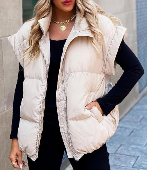 Dames gewatteerd puffer vest, essentiële bovenkleding voor herfst en koude winterdagen.