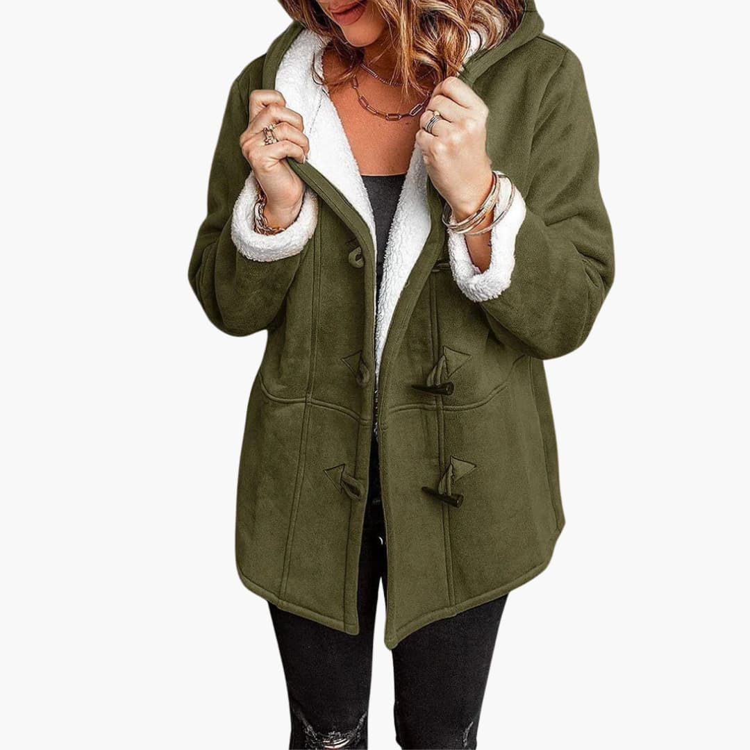 Dames gewatteerde jas met capuchon en toggle sluiting. Ideaal als casual, elegante winterjas.