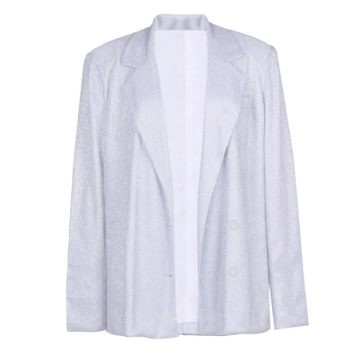 Dames modieuze outfit: Dalia glanzende feestset met blazer, broek en top. Perfect voor een stijlvolle gelegenheid.
