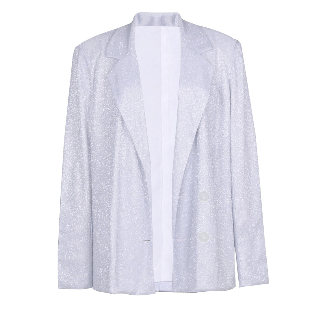 Elegant dames feestpak met glitters. Stijlvolle blazer, broek en top voor elke feestelijke gelegenheid.