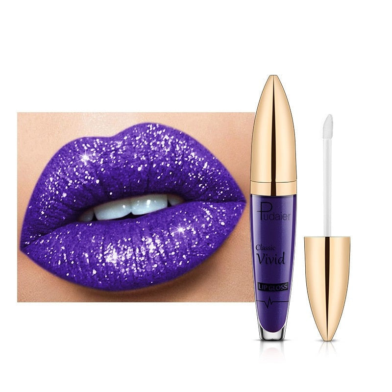 Gouden glitter lipgloss, waterbestendig en langhoudend, voor een luxe en stralende look.