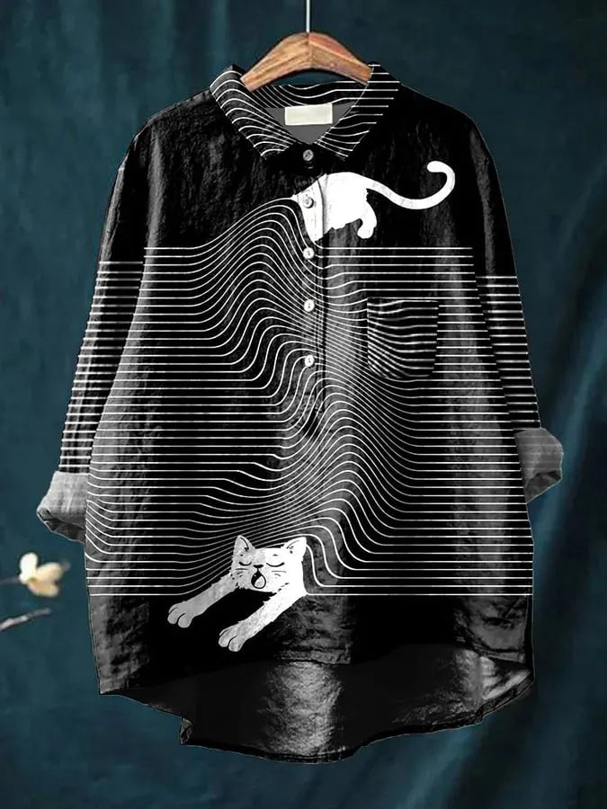 Dames grafisch print overhemd met lange mouwen, perfect voor een modieuze look.