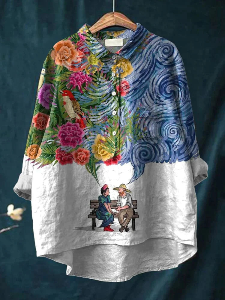 Expressief grafisch print shirt voor dames, lange mouwen, ideaal voor dagelijkse look.