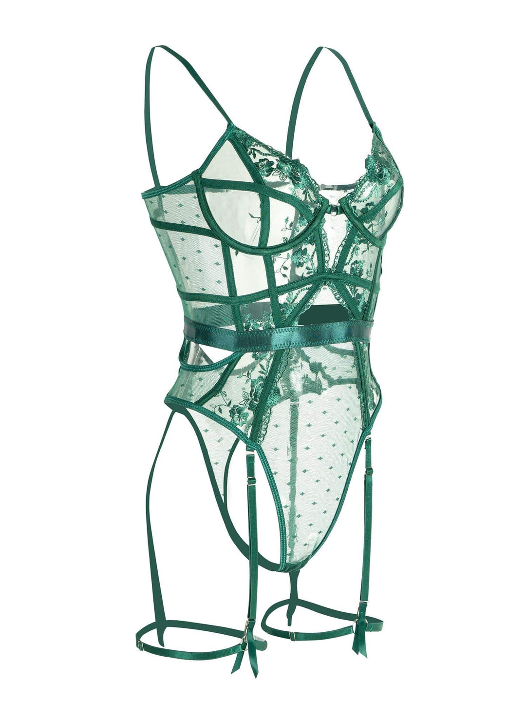 Sexy smaragdgroene kanten nachtkleding body voor dames, met beugel en comfortabele verstelbare pasvorm.