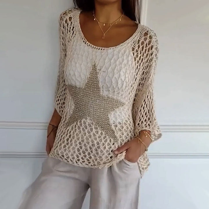 Modieuze dames haakblouse Noelle, ronde hals, luchtig en losvallend voor een trendy zomerlook.