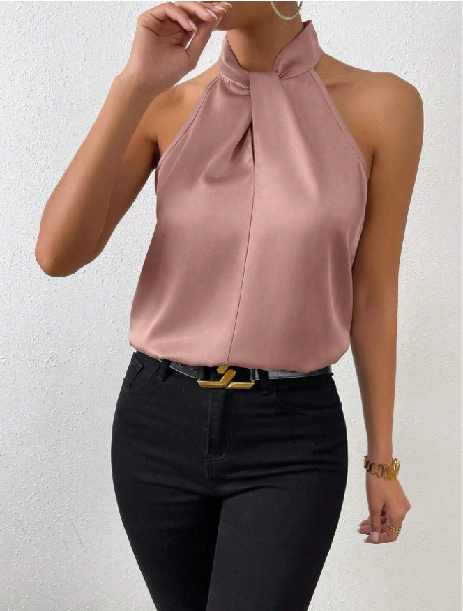 Witte mouwloze top met gedraaide hals, een tijdloze aanvulling op elke damesgarderobe.