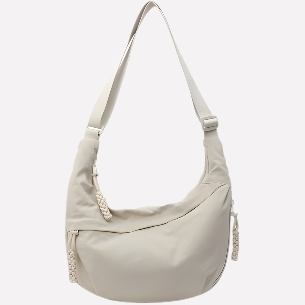 Dames halvemaan crossbody tas van nylon met verstelbare band, perfect voor dagelijks gebruik.