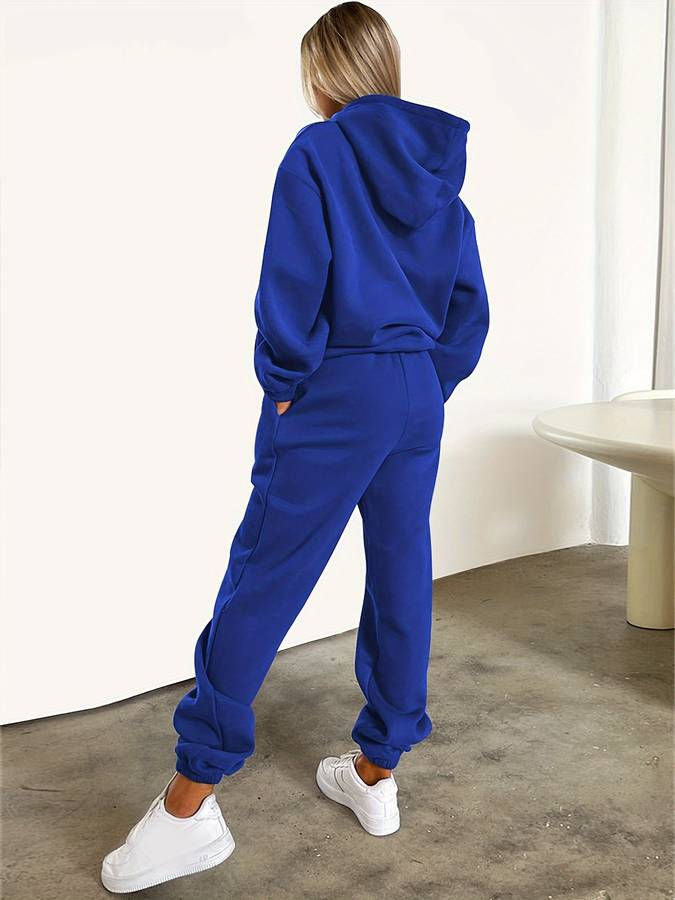 Effen casual dames sweatpak set, Harper model. Zachte trui en comfortabele joggingbroek voor thuis.
