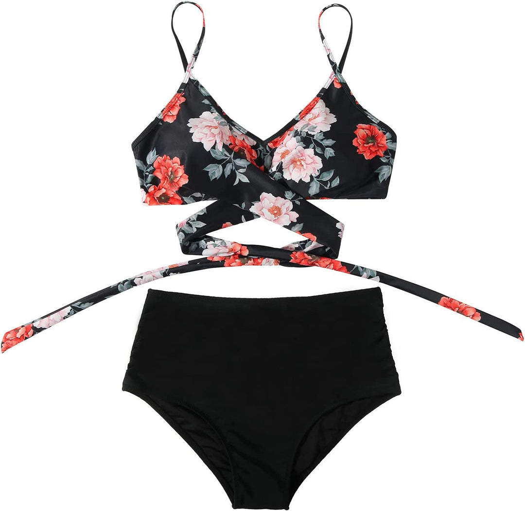 Trendy dames zwemkleding met bloemenprint en hoge taille, voor een flatterende look.