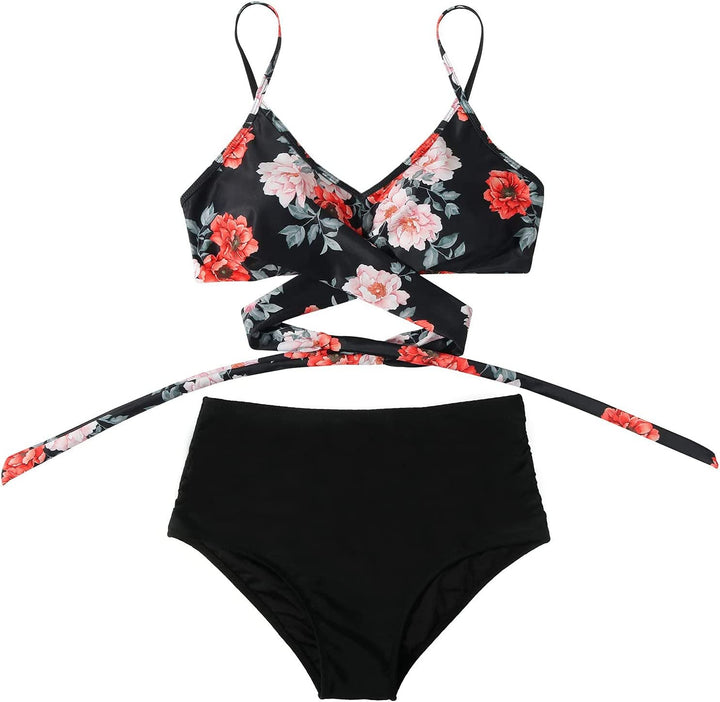 Trendy dames zwemkleding met bloemenprint en hoge taille, voor een flatterende look.