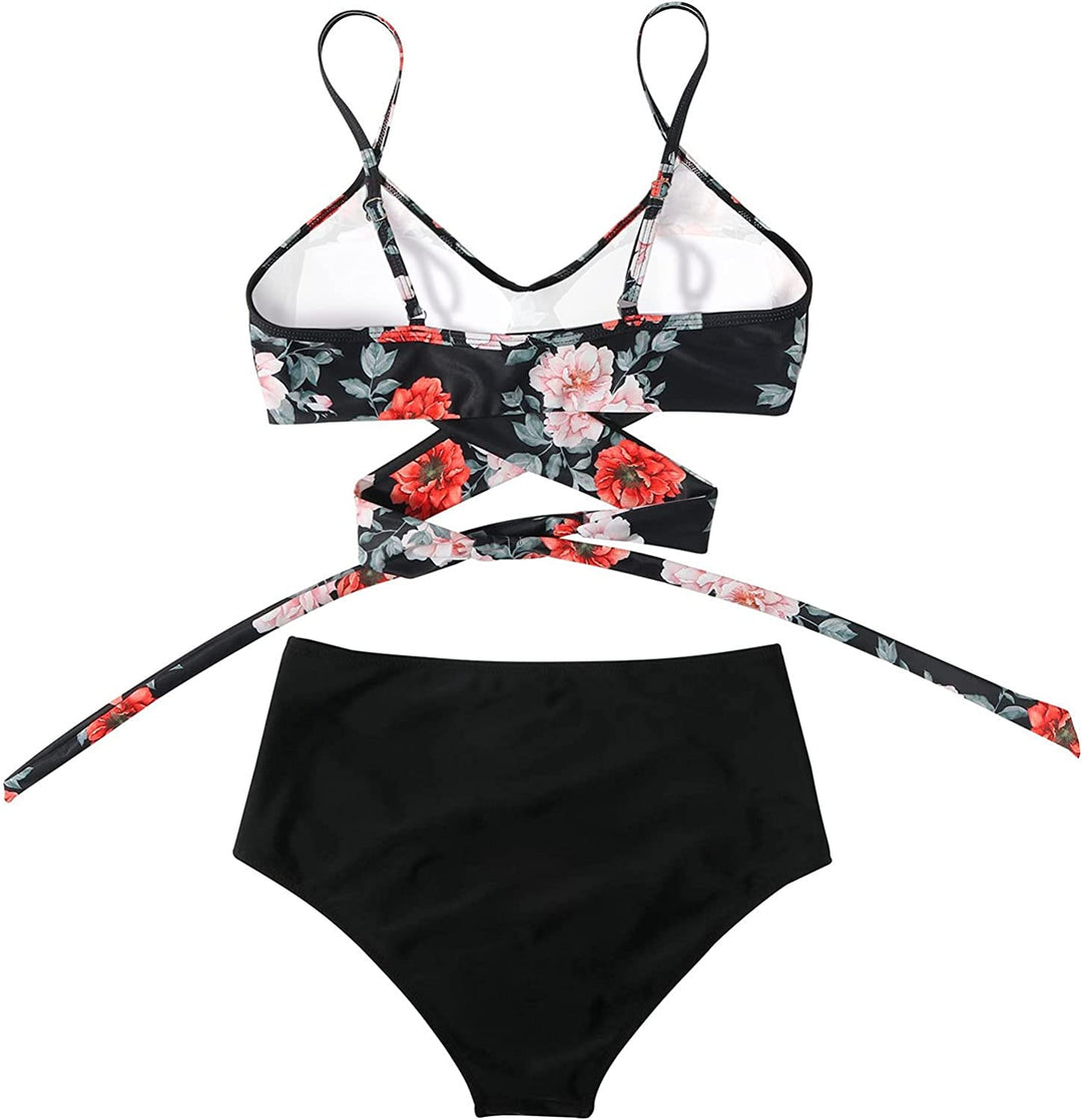 Stijlvolle dames bikini set met bloemen, hoge taille voor comfort en zelfvertrouwen.