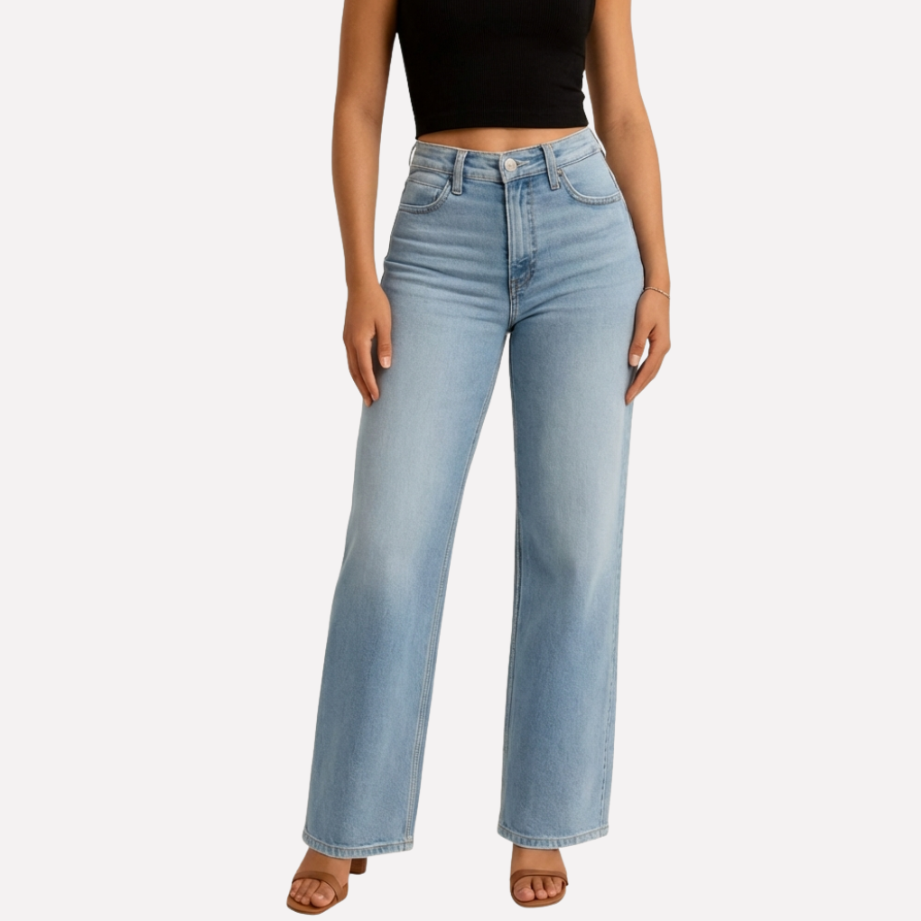 Casual dames denim jeans met hoge taille en rechte pijp, korte stijl. Perfect voor een losse dagelijkse look.