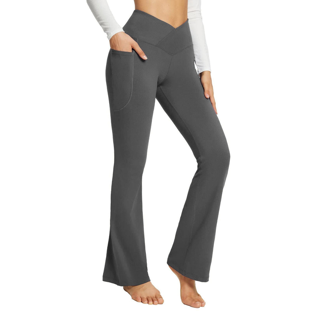 Comfortabele dames hoge taille yoga broek met zakken. Ideale sportbroek voor fitness, elastisch en ondersteunend.