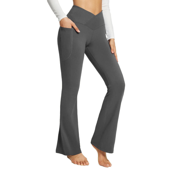 Comfortabele dames hoge taille yoga broek met zakken. Ideale sportbroek voor fitness, elastisch en ondersteunend.