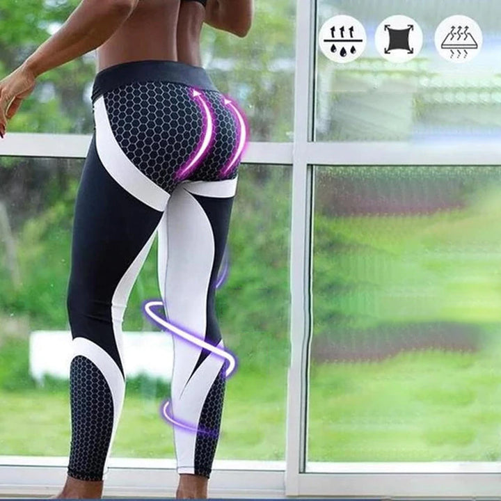 Fitness legging voor dames, geometrisch patroon. Hoge taille, perfect voor actieve sporten.