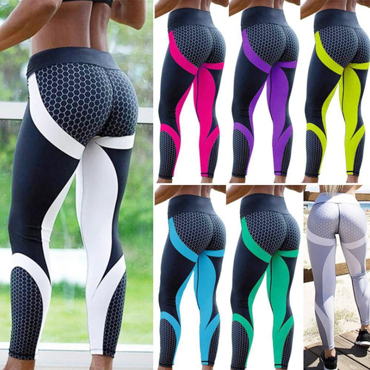 Stijlvolle dames yoga legging met geometrisch patroon. Hoge taille voor optimaal comfort en fitness.