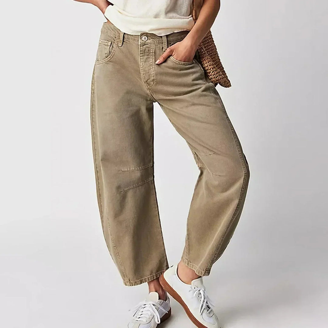 Dames jeans met wijde pijpen en hoge taille, perfect voor een modieuze en comfortabele casual look.