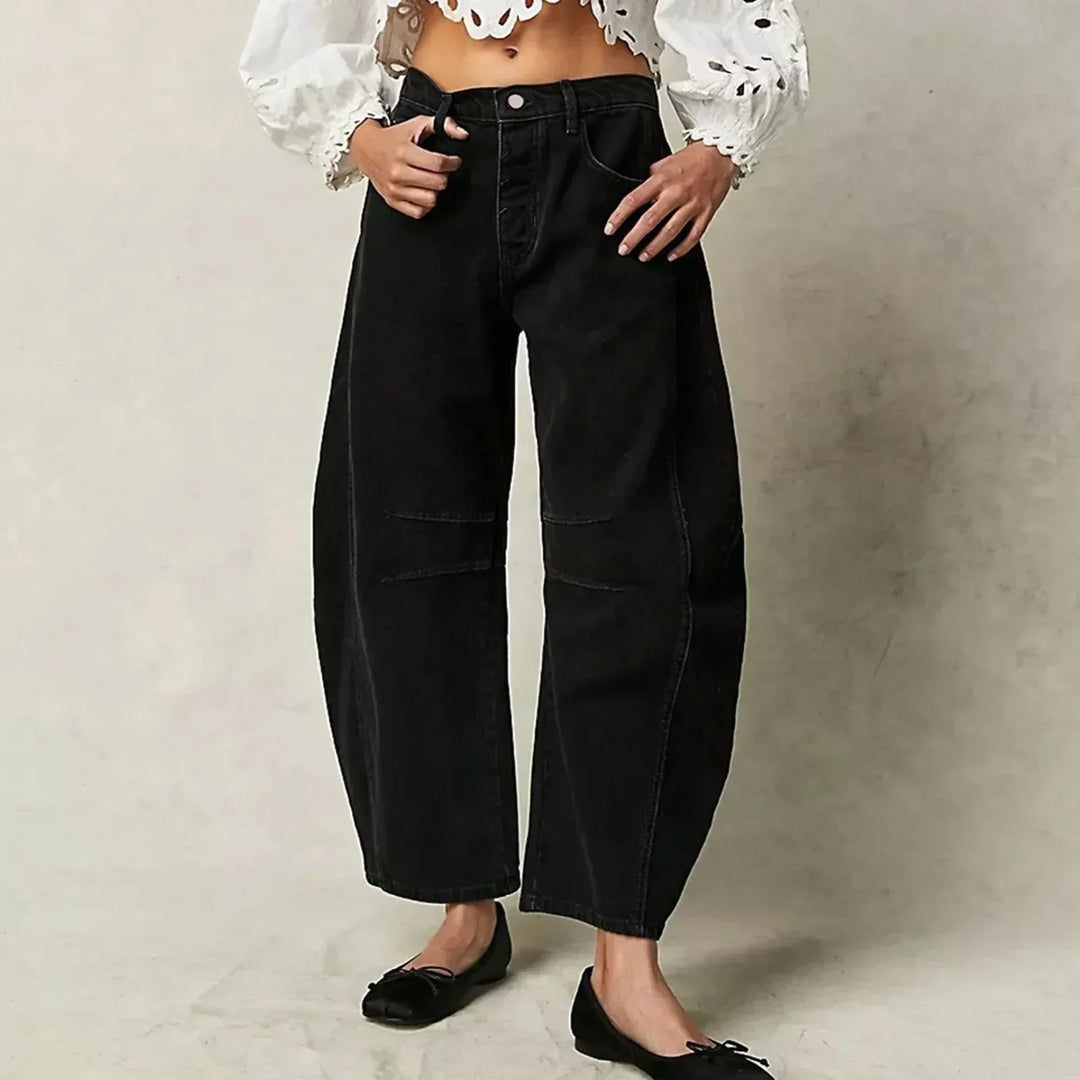 Modieuze hoge taille dames spijkerbroek met wijde pijpen, enkellengte, veelzijdig en trendy voor elke outfit.