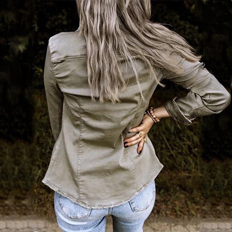 Casual dames spijkerjack Elisa in veelzijdige kleuren zoals grijs, zwart en groen.