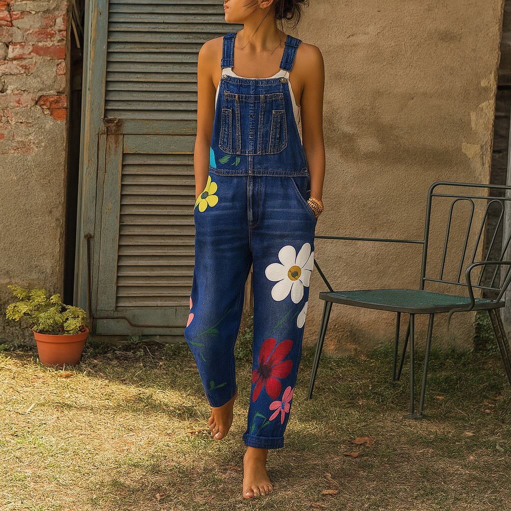 Dames jumpsuit met kleurrijke bloemenprint, comfortabel en stijlvol, ideaal voor zomerse casual kleding.