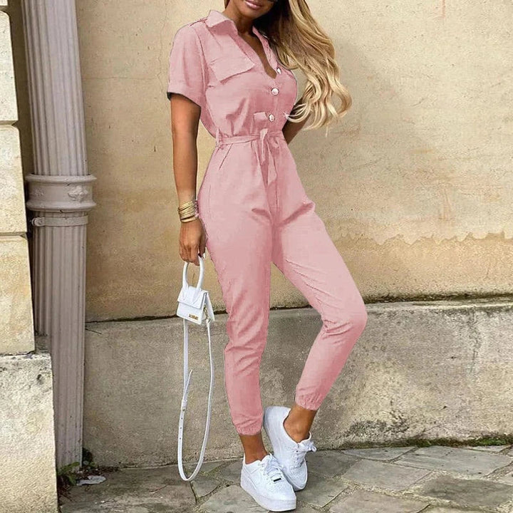 Chique dames overall met riem, perfect voor een stijlvolle en comfortabele look.