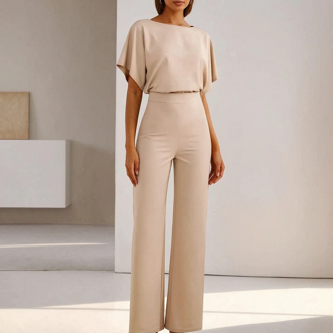 Dames jumpsuit met wijde pijpen, korte mouwen & elegante pasvorm. Stijlvol, veelzijdig & casual chic.